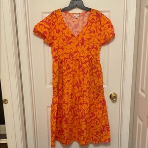 J. Crew Orange and Red Flutter Sleeve Sundress